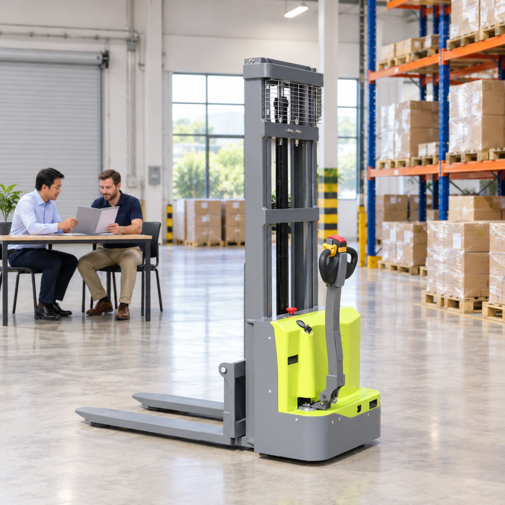 Illustrative green electric stacker and buyer warranty planning